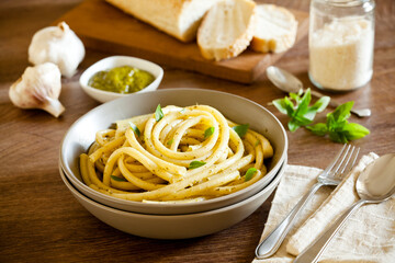 Pasta With Homemade Pesto Sauce