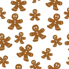 seamless pattern with funny gingerbread men on a white background