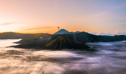 beautiful landscape of Bromo volcano when daybreak in Indonesia