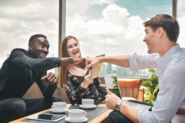 Business people shake hand meeting business project success