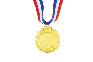 Gold medal with ribbon isolated on white background