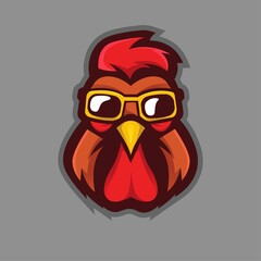 Rooster wearing glasses mascot logo design vector with modern illustration concept style for badge, emblem and t shirt printing