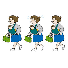 主婦 乳幼児　いろいろな表情のイラスト　全身