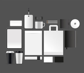 Mockup tablet smartphone envelope and bag vector design