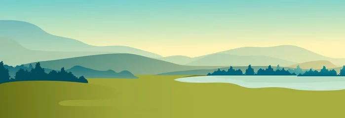 Poster Summer landscape of meadow field © marrishuanna
