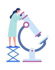 Research scientist looking through a microscope. Scientist equipment, education scientific, medical microscope. Vector illustration