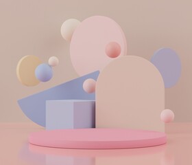 3d rendering of pink coral minimal displays podium or pedestal for mock up and products presentation with abstract simple geometric shapes.