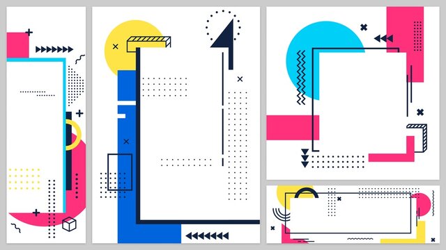 Memphis banners cover art line, 80s and 90s banner poster, modern design geometric shape, abstract graphic hipster trendy, vector illustration