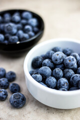 blueberries in a bowl on wooden background