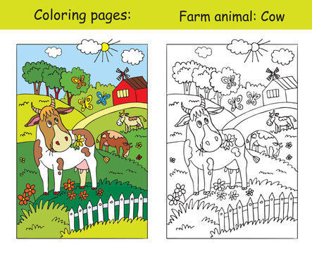 Vector coloring and color for children Cow