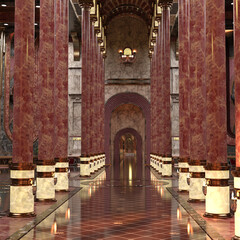 Fototapeta na wymiar 3d render of luxury ornate sunny fantasy magical palace hall