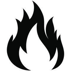 Fire flame icon. Black icon isolated on white background. Fire flame silhouette. Monochrome simple icon. 