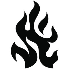 Fire flame icon. Black icon isolated on white background. Fire flame silhouette. Monochrome simple icon. 