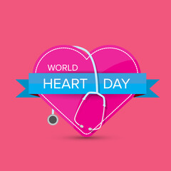 world heart day banner or background with heart isoalted on pink layout.