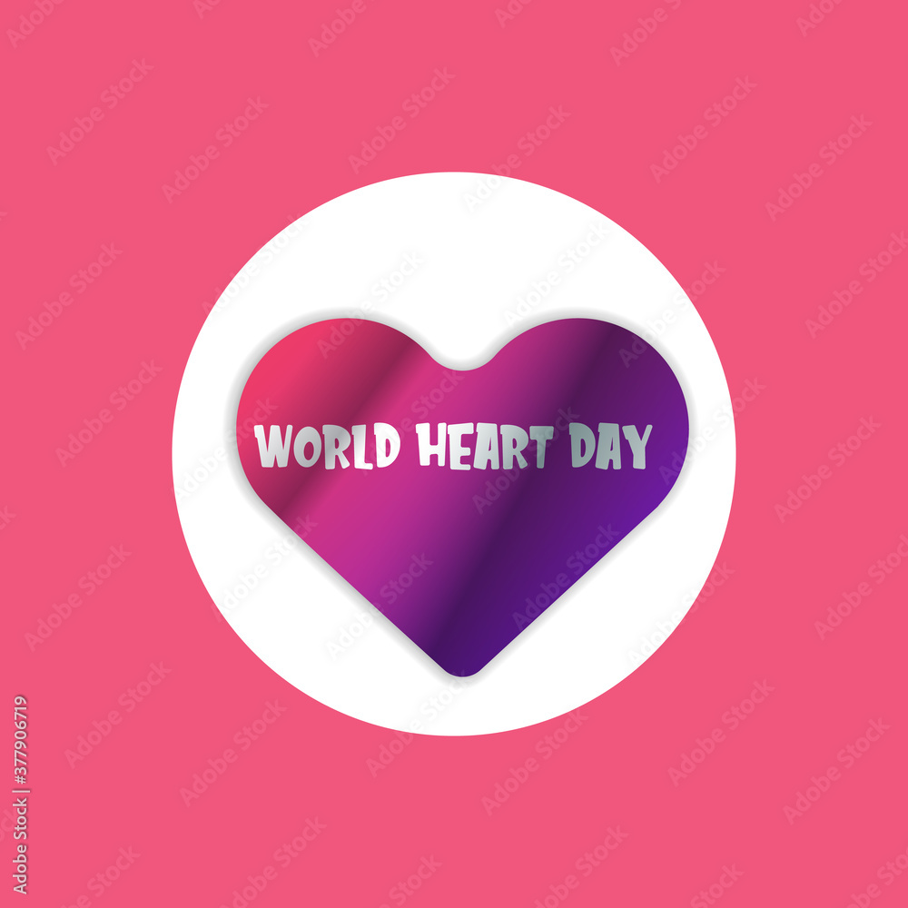 Wall mural world heart day banner or background with heart isoalted on pink layout. - Wall murals