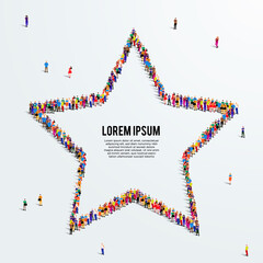 People star sign. Large group of people form to a shape star. Vector illustration.