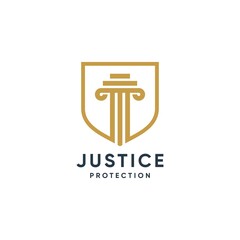 Justice logo with shield element and line art style, law, justice, lawyer