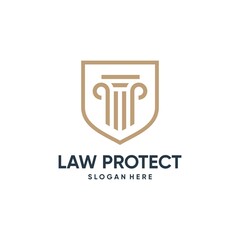Law logo with shield element and line art style, law, justice, lawyer