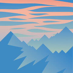 mountains and pink sky with clouds vector design