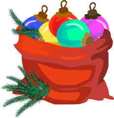 red bag with Christmas toys Christmas decoration