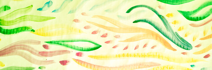 Vintage Wallpaper. Green and Orrange Summer Fabric.  Light Ocean Template. Pastel Minimal Print. Sketch Poster.  Vintage Wallpaper. Abstract Creative Background.