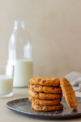 Cookies with chocolate. Pastries. Breakfast. Vegetarian food. Recipe.