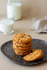 Cookies with chocolate. Pastries. Breakfast. Vegetarian food. Recipe.