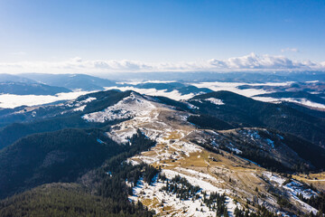 Fototapeta premium Morning in the mountains. Carpathian Ukraine, Aerial view.