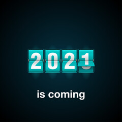 2021 is coming - new year flip countdown time remaining counter with half flipped from 2020 to next year digits - promo decoration
