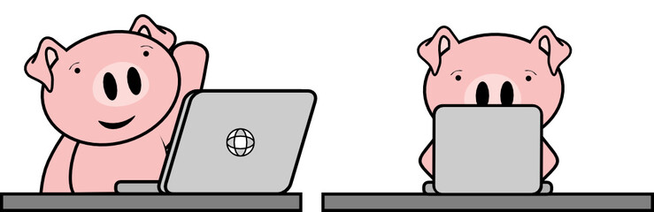 online studing pig kid cartoon in vector format