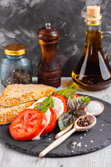 Homemade caprese salad close-up. Healthy eating concept