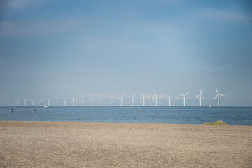Offshore wind turbines off Amager for green, wind electricity production in the Oresund Strait,...