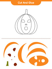 Cut and glue practice sheet, educational children game, printable worksheet, vector illustration