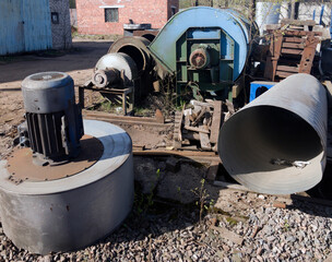 yard of an industrial enterprise. Old industrial ventilation equipment