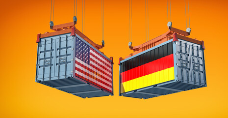 Freight containers with USA and Germany flag. 3D Rendering 