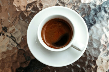 Americano and espresso coffee in morning on table at home. White cup of coffee in cafe.