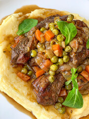 Beef ragu on mashed potatoes, homemade