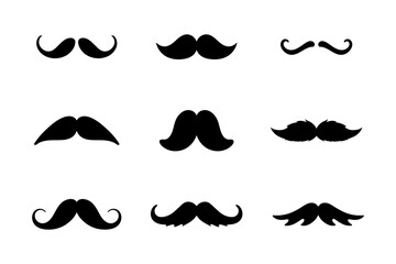 Mustache set. Collection of vintage whisker isolated on a white background. Black silhouette. Barbershop icons.
