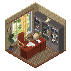 Isometric image of a British style office. - 377914330