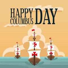 ships at the sea of happy columbus day vector design