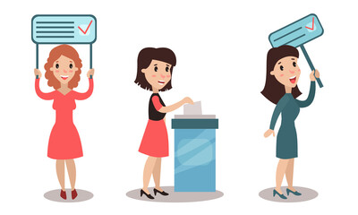 Political Candidates and People Taking Part in Voting and Election Vector Illustration Set