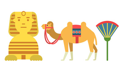 Egypt Attributes with Camel and Androsphinx Vector Set