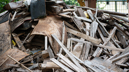 Close up pile of wood wastes and other trash