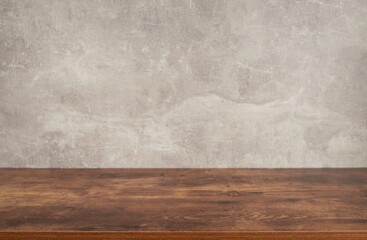 wooden shelf at grey background