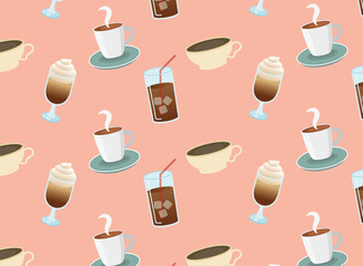 iced coffee glasses and cups background vector design