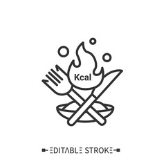 Fototapeta premium Calories line icon. Energy value. Burning calories. Diet. Calorie count. Nutrition facts.Healthy, balanced nutrition concept. Isolated vector illustrations.Editable stroke