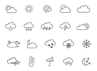 Weather forecast - thin line icons set. Vector, meteorological elements for web design, mobile applications.