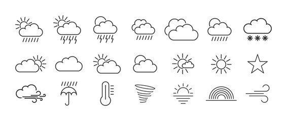 Weather forecast - thin line icons set. Vector, meteorological elements for web design, mobile applications.