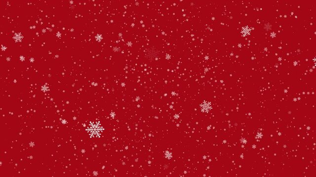 Snowflakes falling animation on red background.