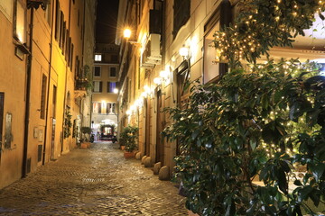 Empty Night street in Rome, Italy